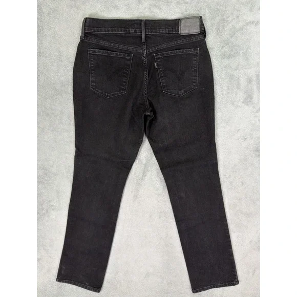 Levis 505 Jeans Womens 28 Black Dark Wash Denim Straight Mid Rise Stretch - Picture 2 of 10